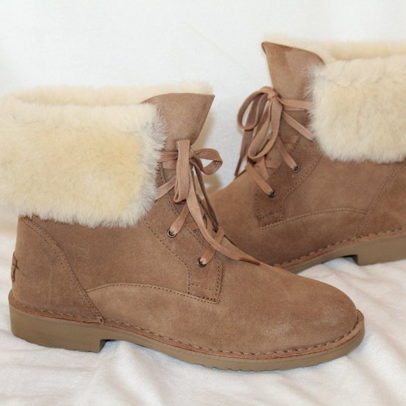 NIB UGG WOMEN'S‎ WEYLYN SUEDE SHEARLING ANKLE BOOTS BOOTIES CHESTNUT - Picture 3 of 9